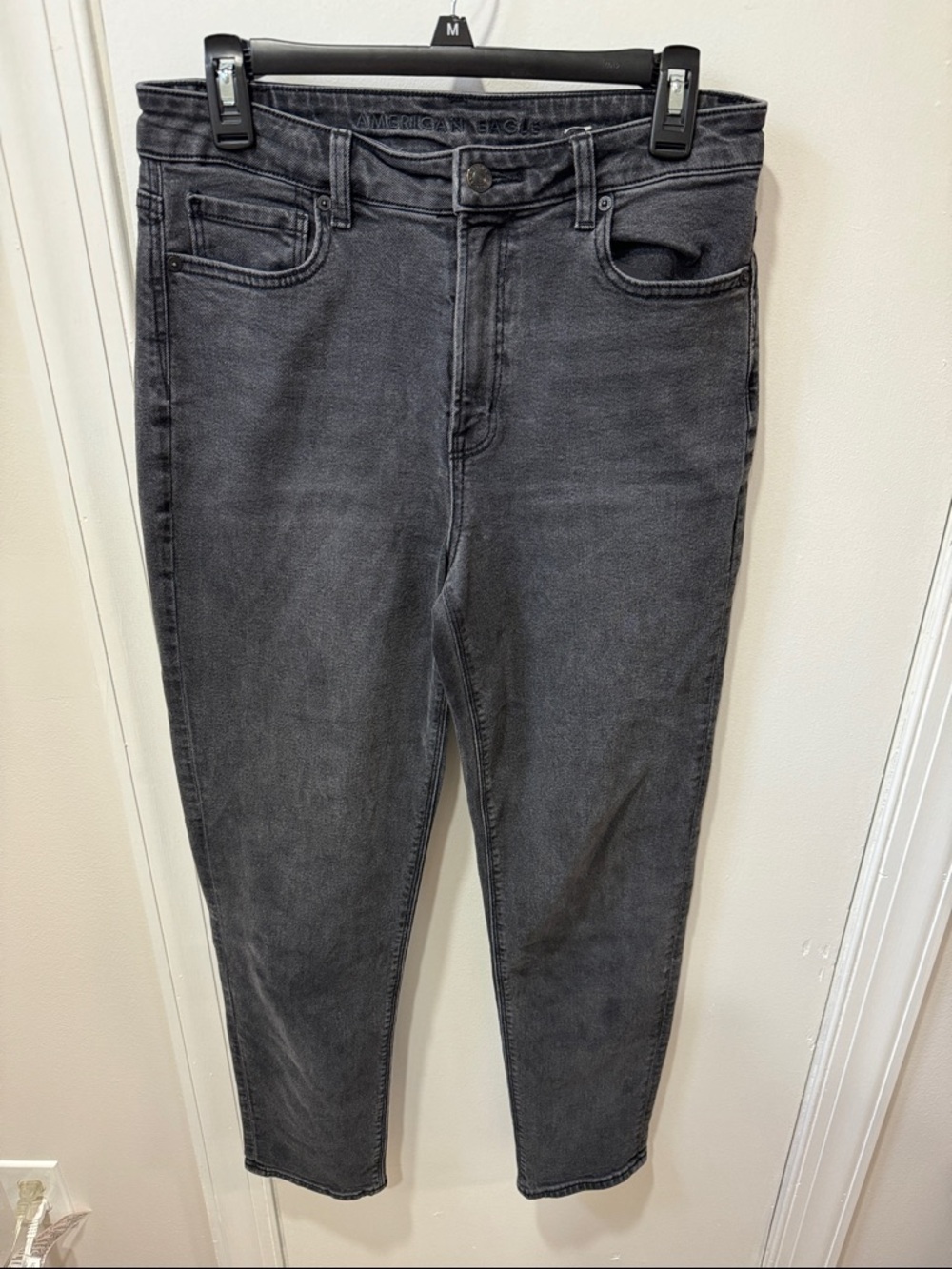 American Eagle Outfitters Women's Charcoal Gray High-Rise Mom Jeans - STRETCH 8L